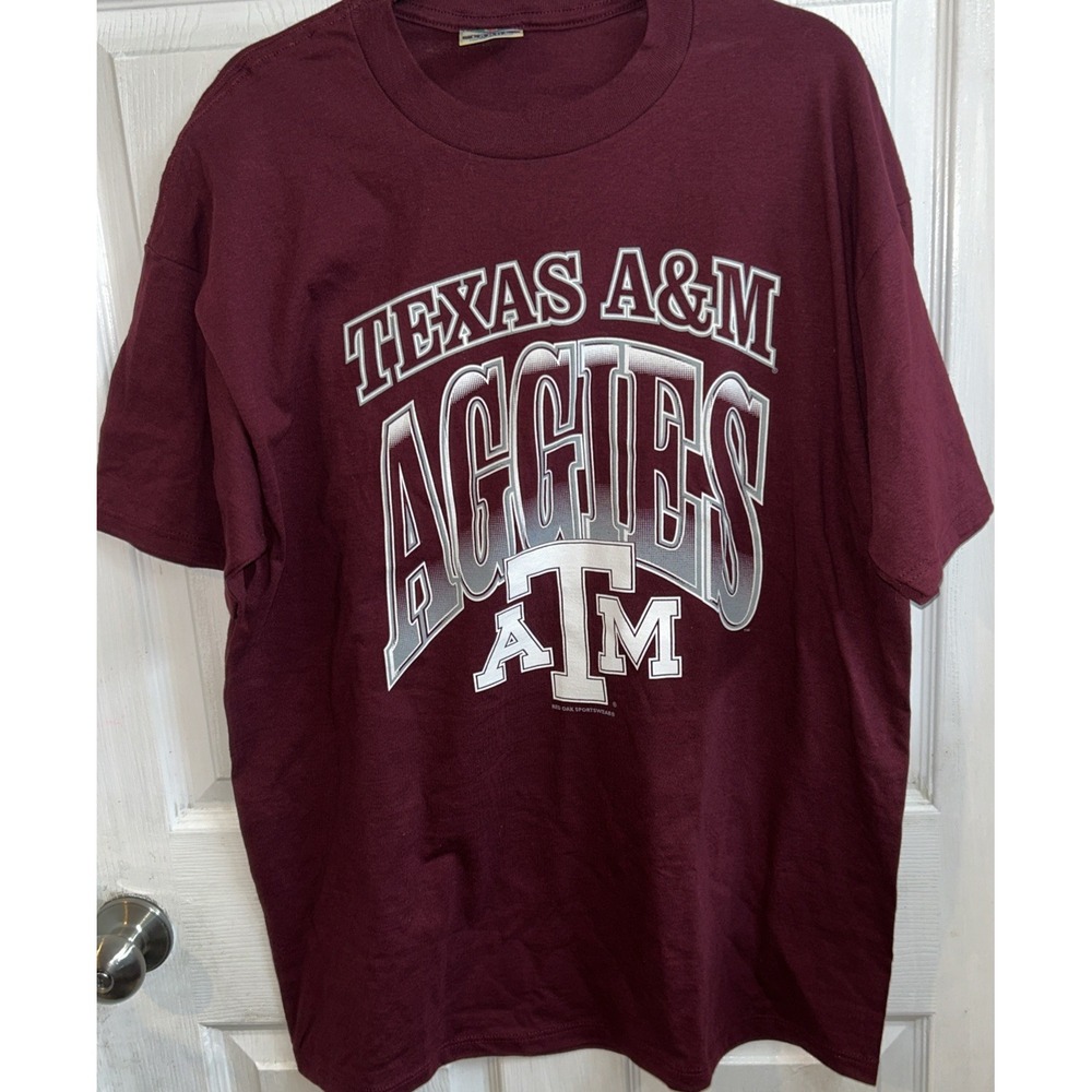 Vintage 90s Texas A&M Aggies T-Shirt Red Oak Sportswear Made‎ USA Large Maroon